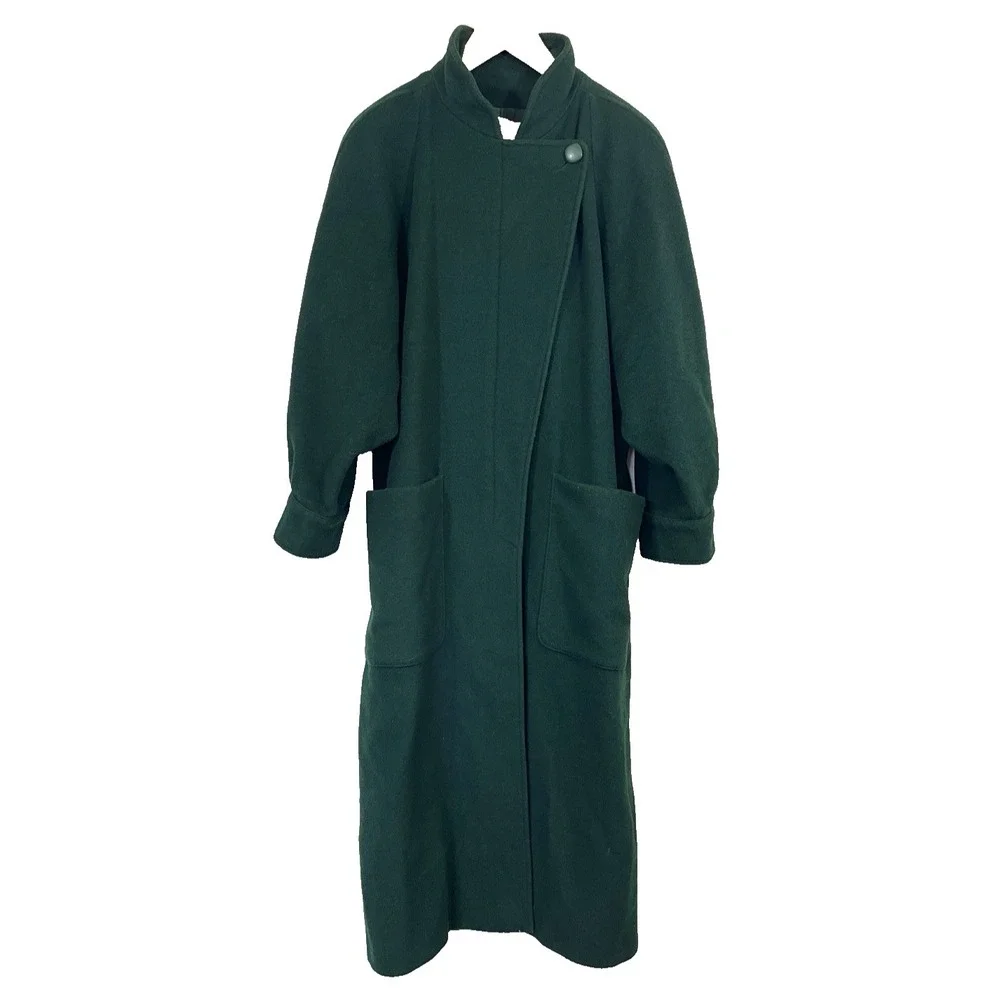 VTG 80s Jean Claude Paris Womens Wool‎ Batwing Oversized Coat Size 42 Dark Green